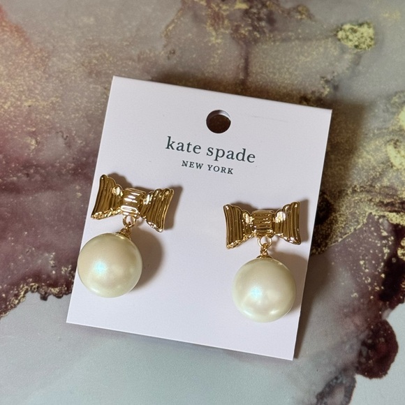 Kate Spade Pearl & Gold Bow Earrings - Picture 13 of 13